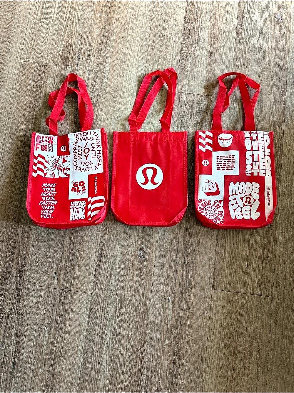 lululemon Reusable Shopping Tote Bag Set of 3 Red
